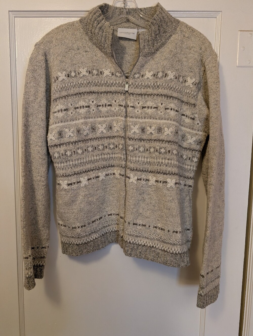 Liz Claiborne Gray Fair Isle Zip-Up Sweater